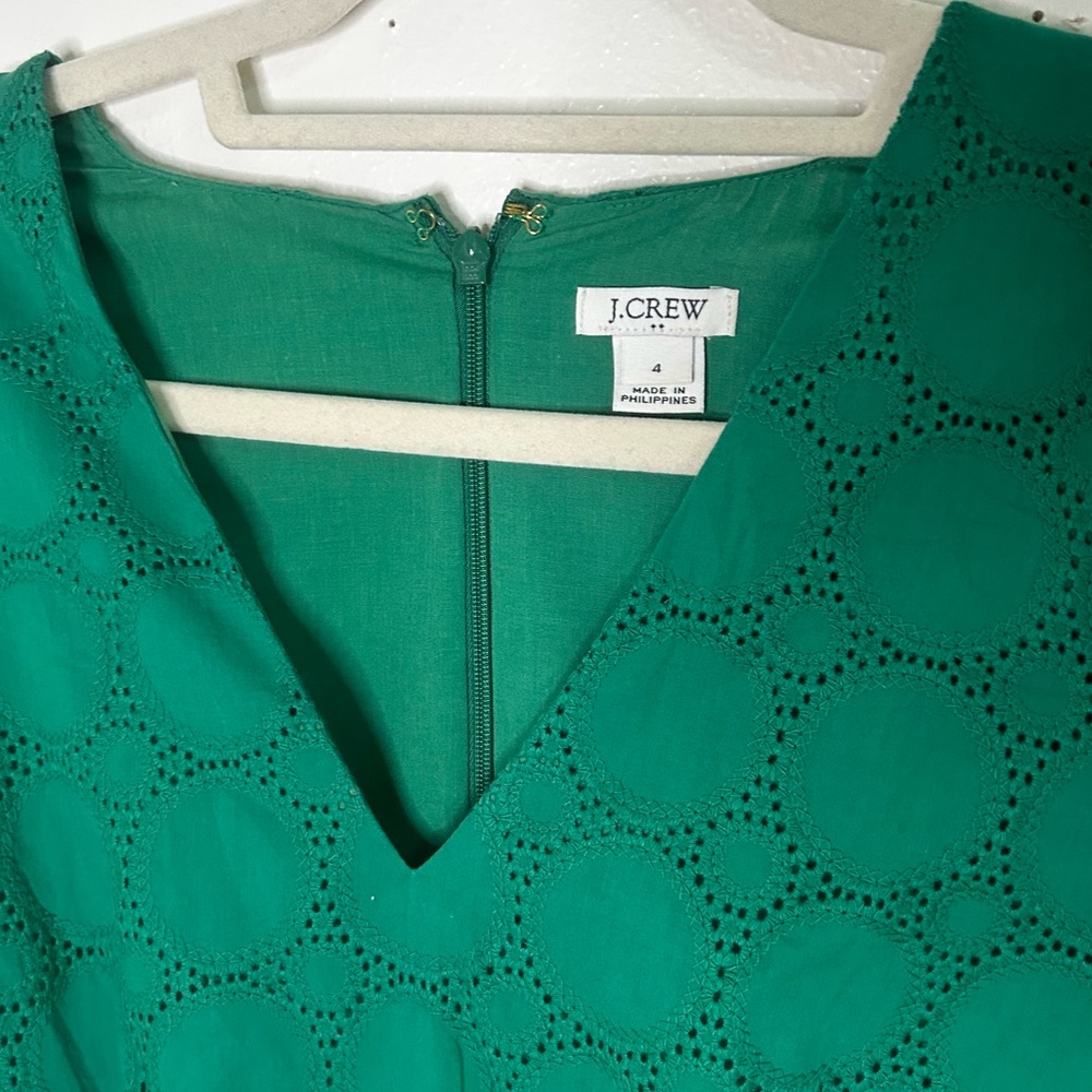 Jcrew green scalloped hem Vneck 3/4 length sleeve dress size 4 - Picture 4 of 8